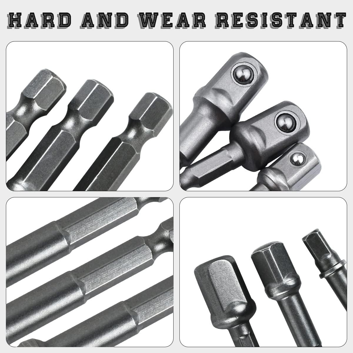 8 Pcs Drill Bit Socket Adapter Set Hex Shank 1/4″ 3/8″ 1/2″ Nut Driver for Power