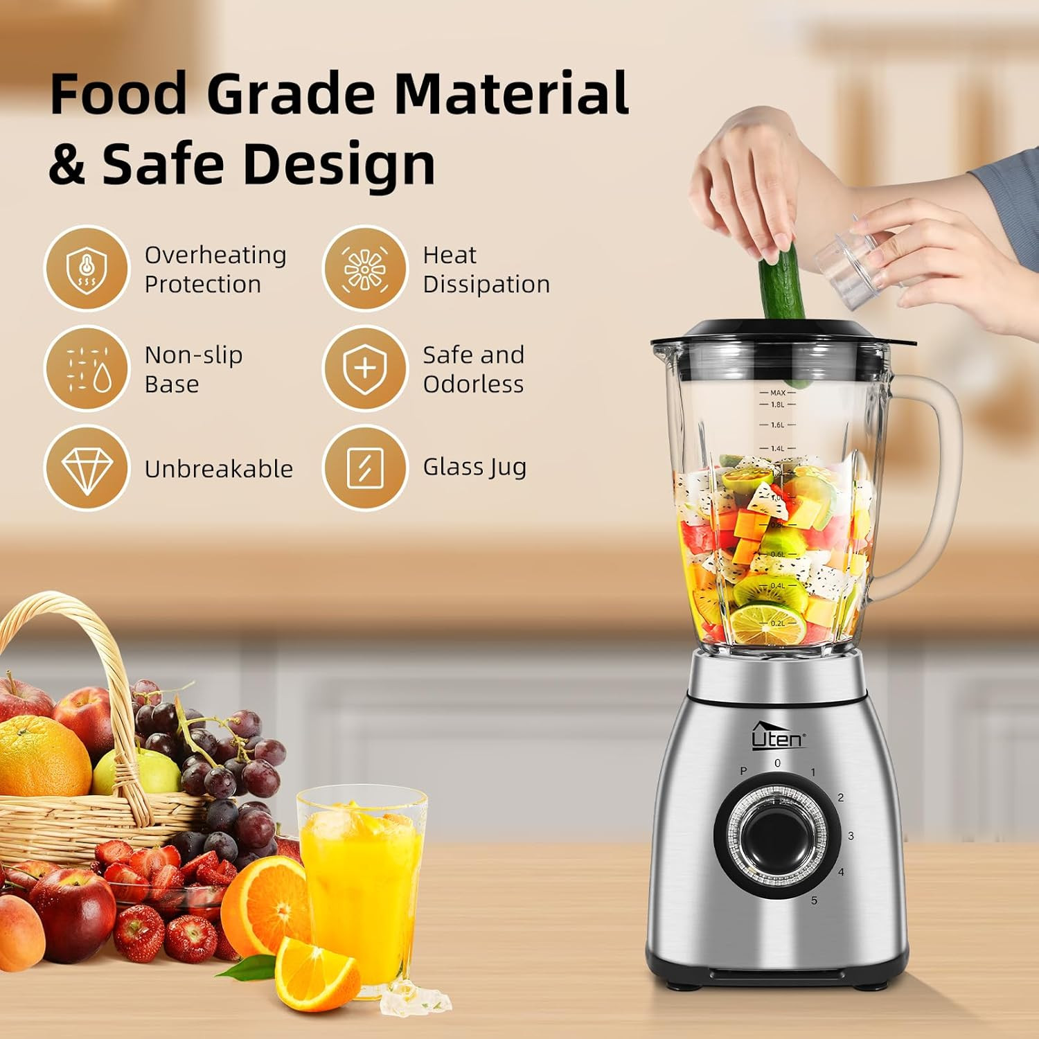 Blender Glass Stainless Steel 800W Ice Crusher Smoothie Jucie Universal Mixer