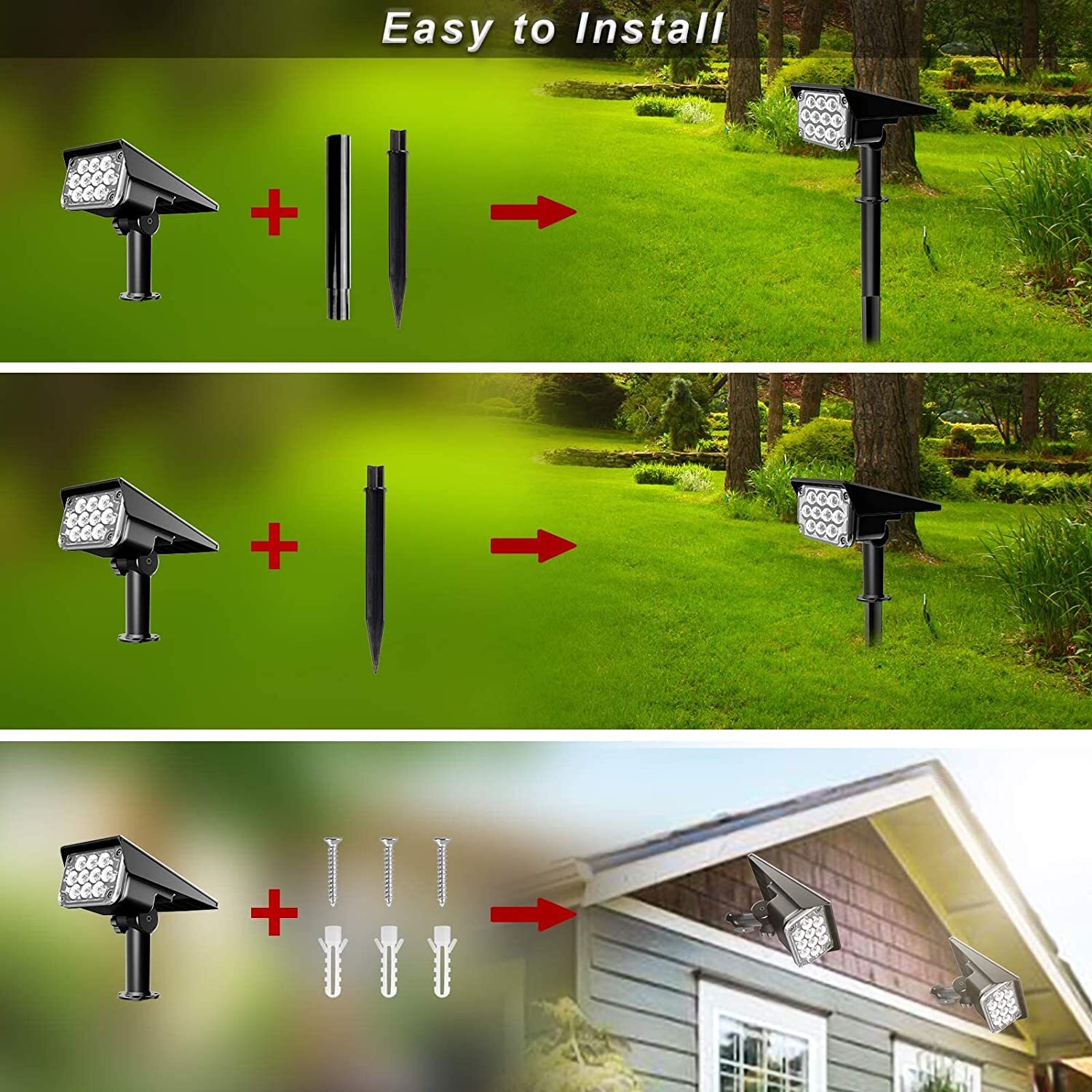 2PCS Solar Garden Lights Outdoor Spotlights LED Landscape Light Path Wall Lights