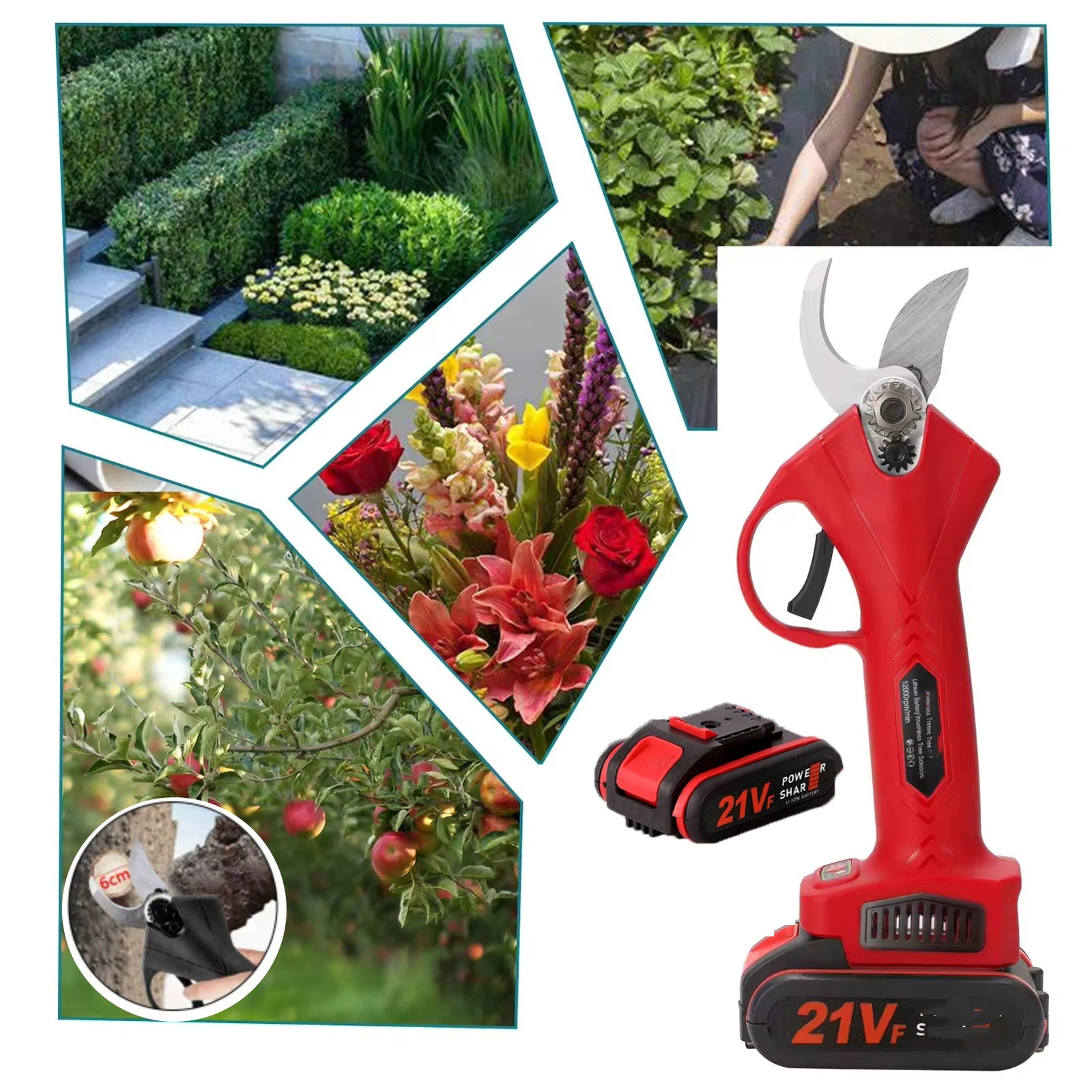 21V Electric Cordless Branch Scissors Pruning Shear Pruner Cutter+2Battery