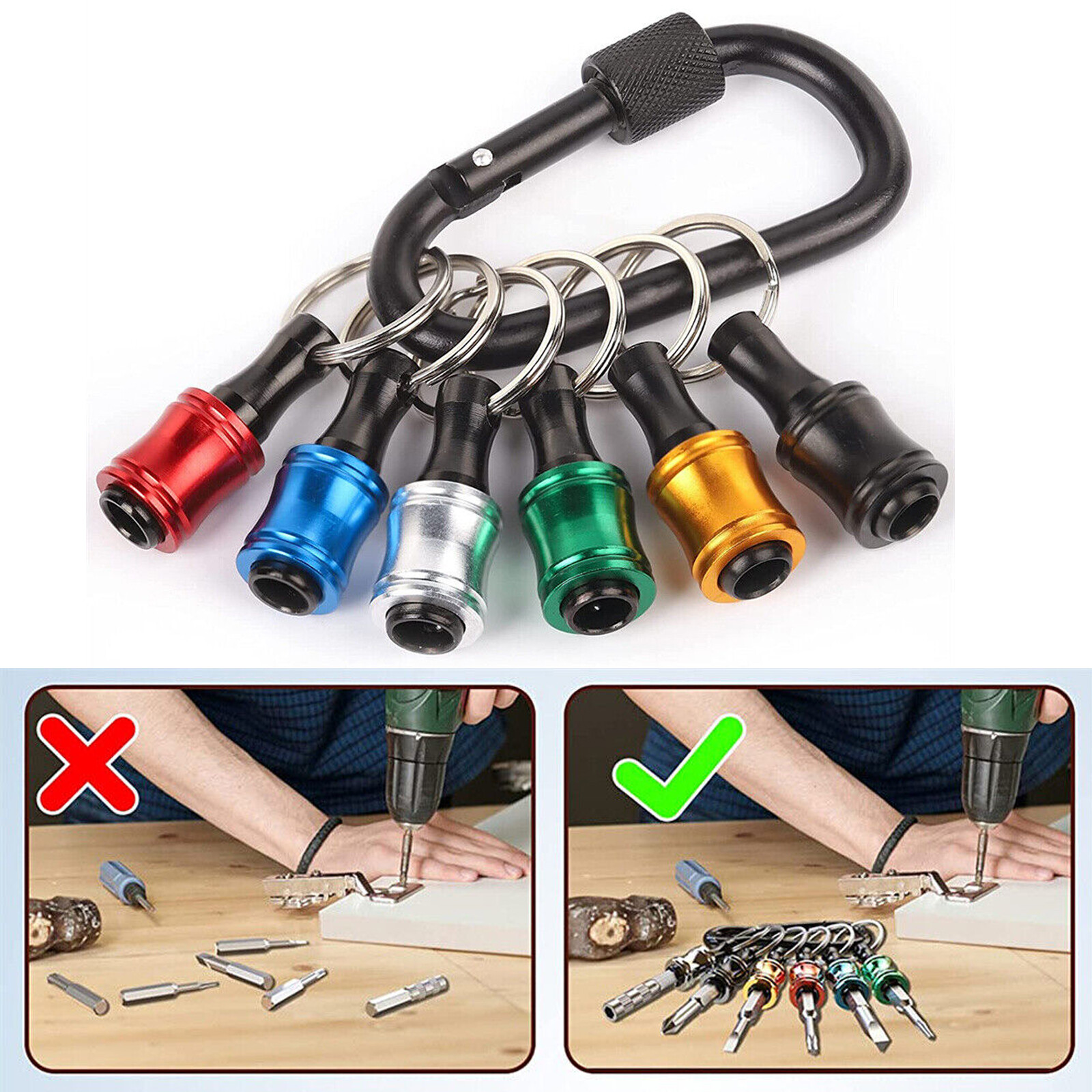 Lot of Quick-Release 1/4″ Hex Shank Keychain Screwdriver Drill Bits Holder Tool