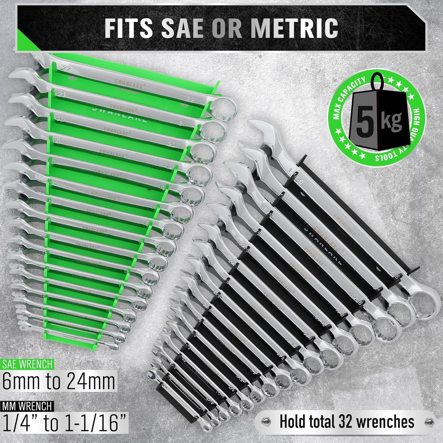 2-Pack Magnetic Wrench Organizer Holder SAE(1/4″ – 1 1/16″) and Metric(6mm-24mm)