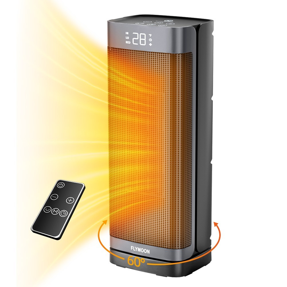 1500W Oscillating 60° Portable Space Heater 12hr-Timer with Remote Control