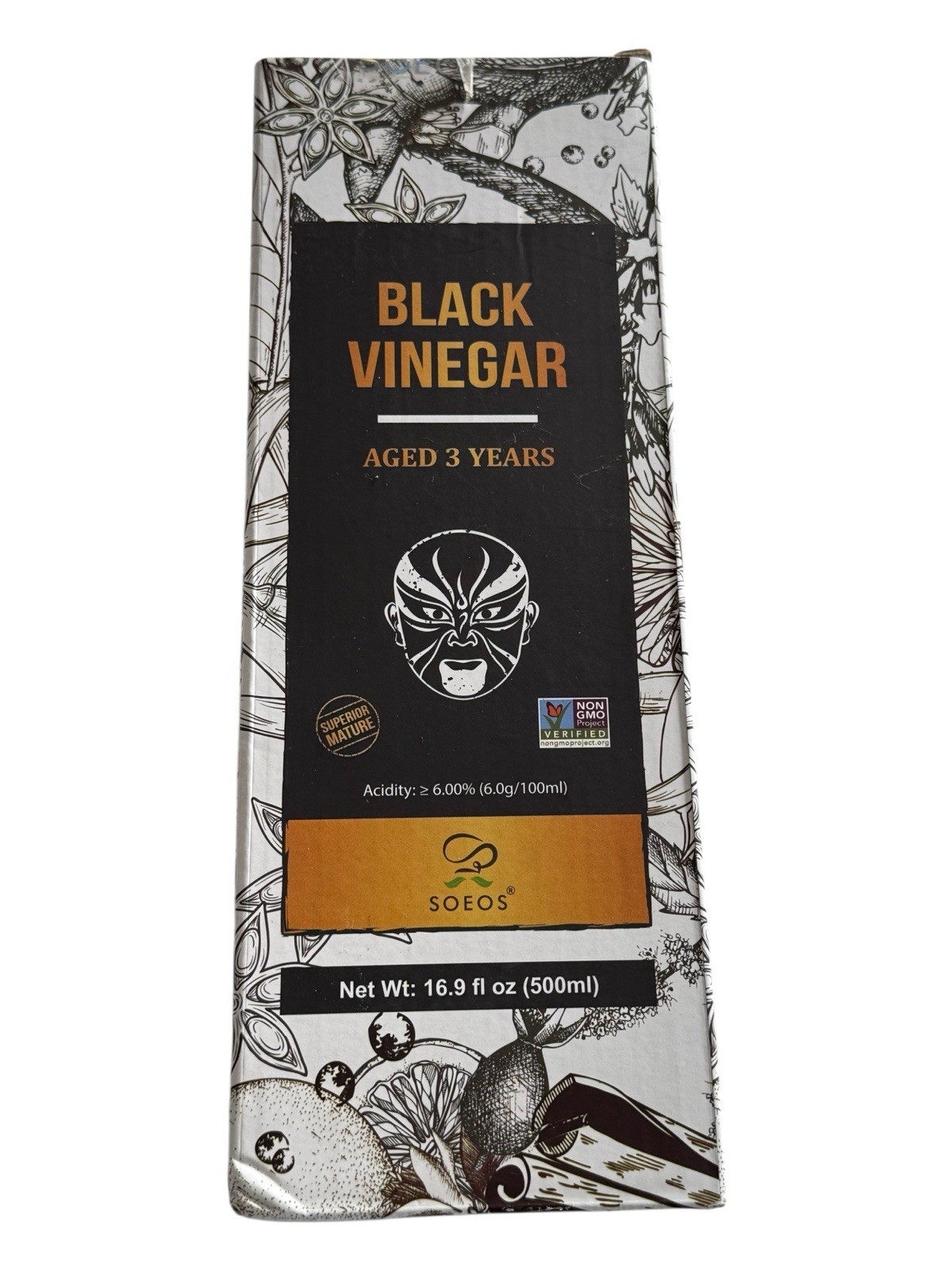 Black Vinegar – 500mL Bottle in Soeos Box – Aged 3 Years, Non-GMO – Ex: 7/28