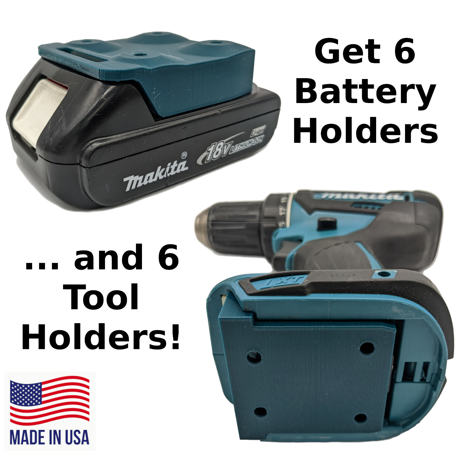 COMBO 6 / 6 Pack Makita 18V Battery and Tool Mounts / Holders – MADE IN USA