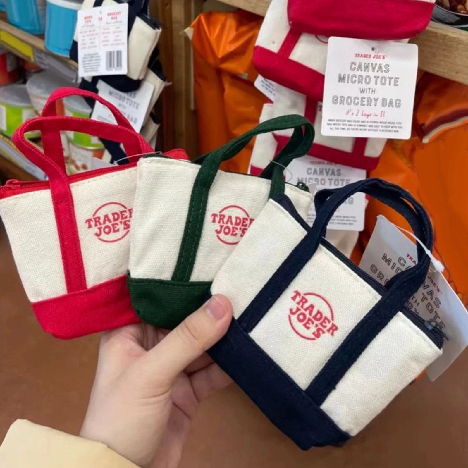 3X Trader Joe’s Mini Canvas Micro Tote With Storage Bag Christmas Limited Gift