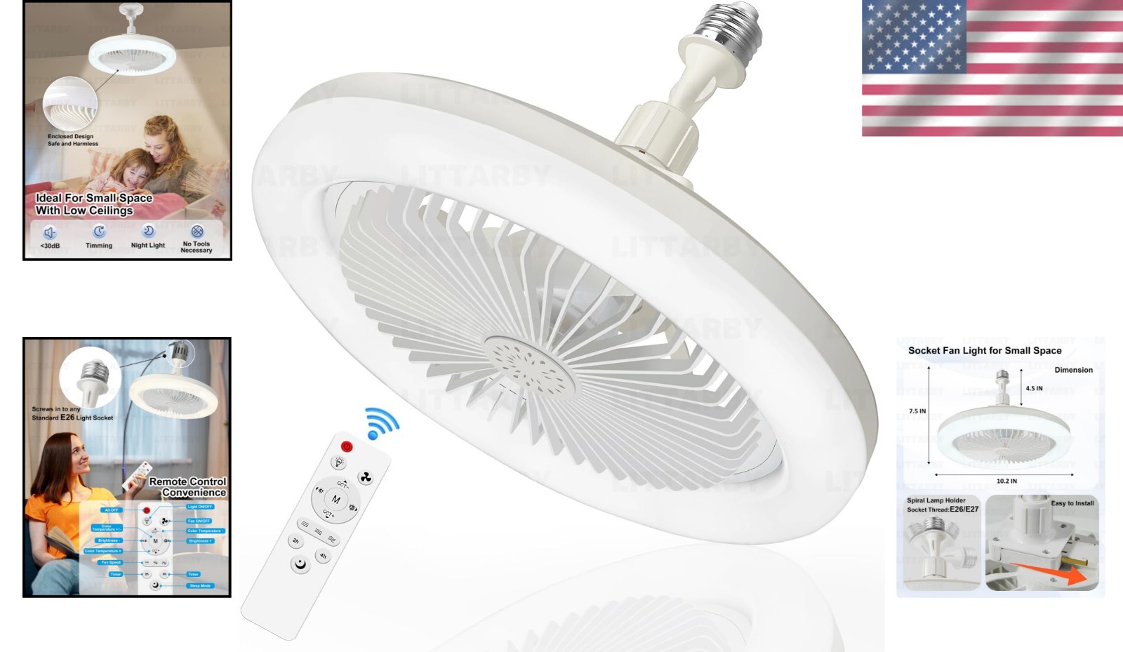 Wireless 10-Inch Ceiling Fan Light with Remote – 3 Color Settings for Any Room