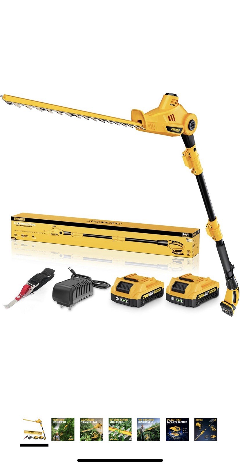 20V MAX Pole Hedge Trimmer,Telescoping Pole Hedge Trimmer,with 2 Packs 2.0Ah …