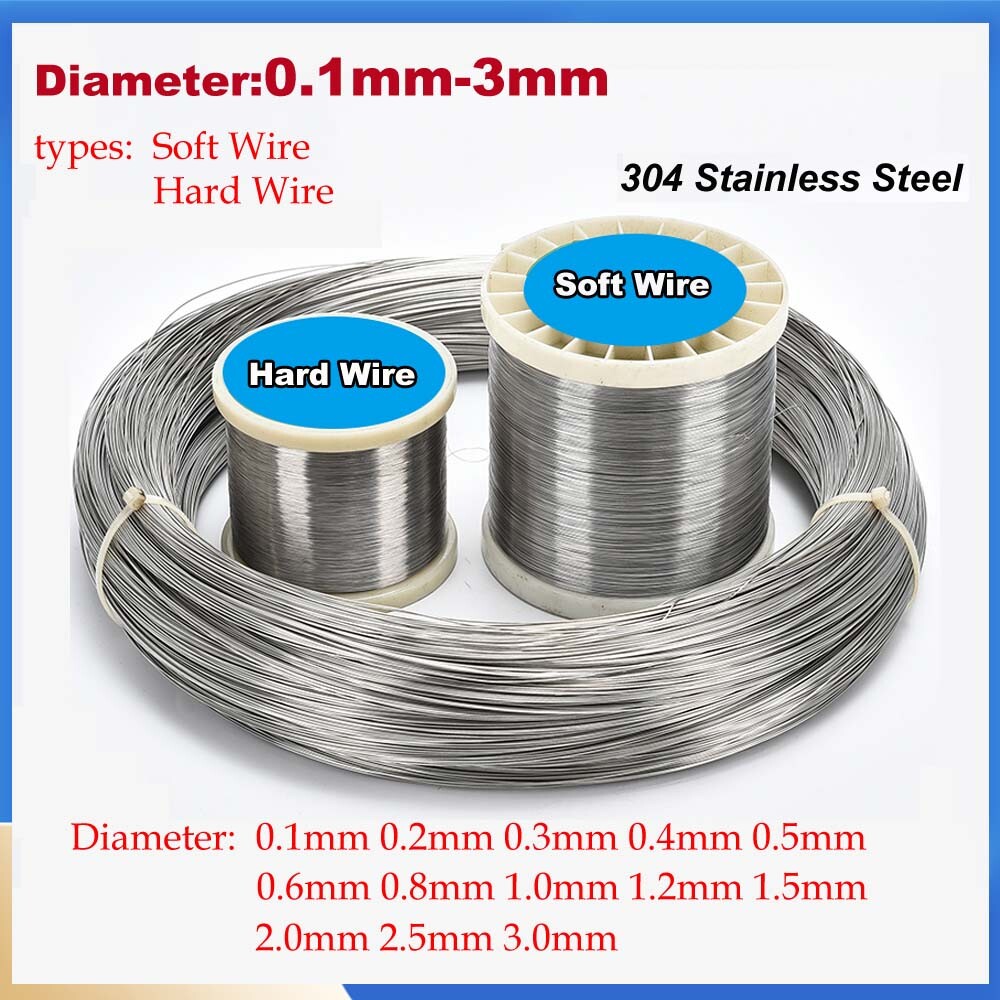 304 Stainless Steel Wire Single Soft/Hard Wire Jewellery Making Durable 0.1~3mm