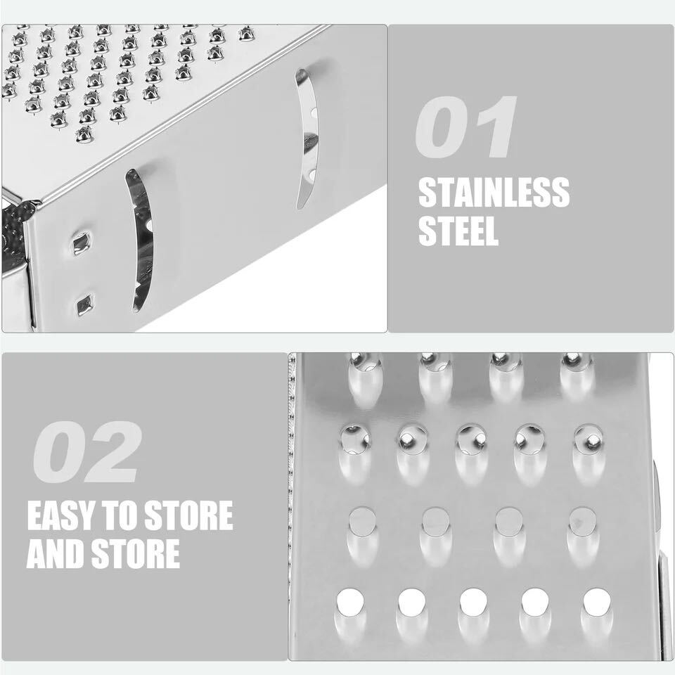 Kitchen Stainless Steel 4-Sided Box Food Grater Vegetable Cheese Slicer Shredder