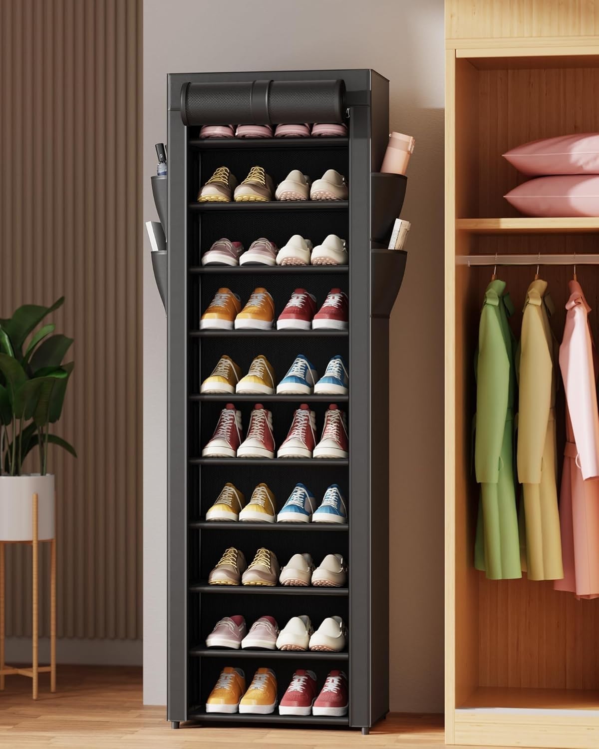 Spacious 10-Tier Metal Shoe Organizer with Dust Cover – Perfect for Any Room