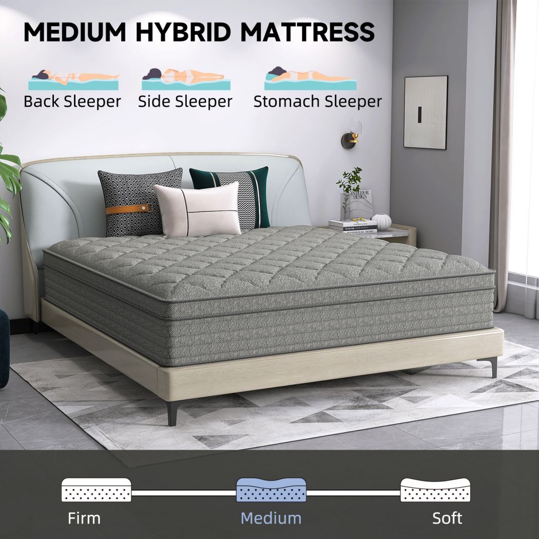 12″ 14″ Twin Full Queen King Size Mattress in a Box Memory Foam Spring Gray Bed