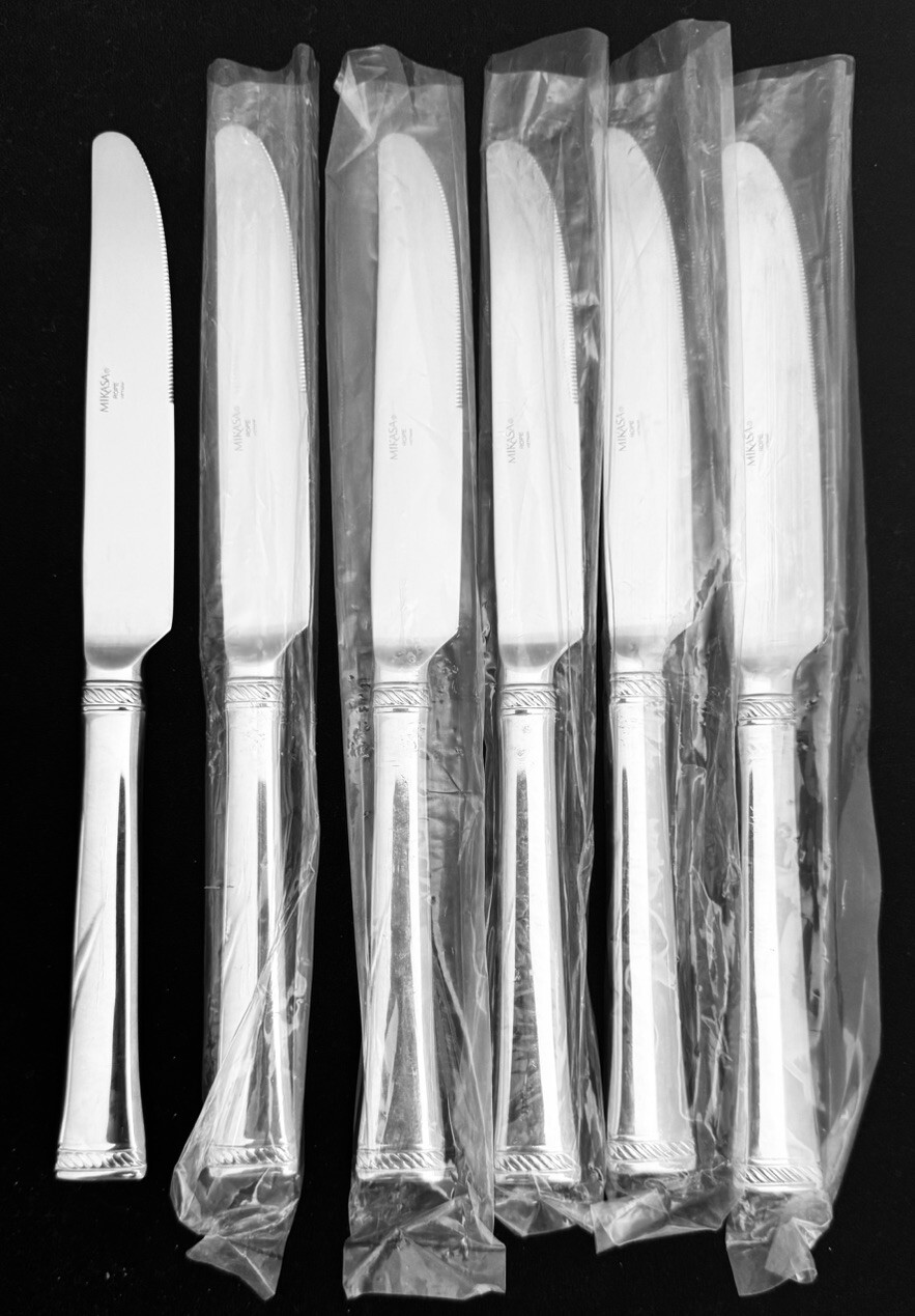 New MIKASA ROPE Stainless Set 6 DINNER KNIVES 9 1/2″ Flatware 18/10 Vietnam NEW