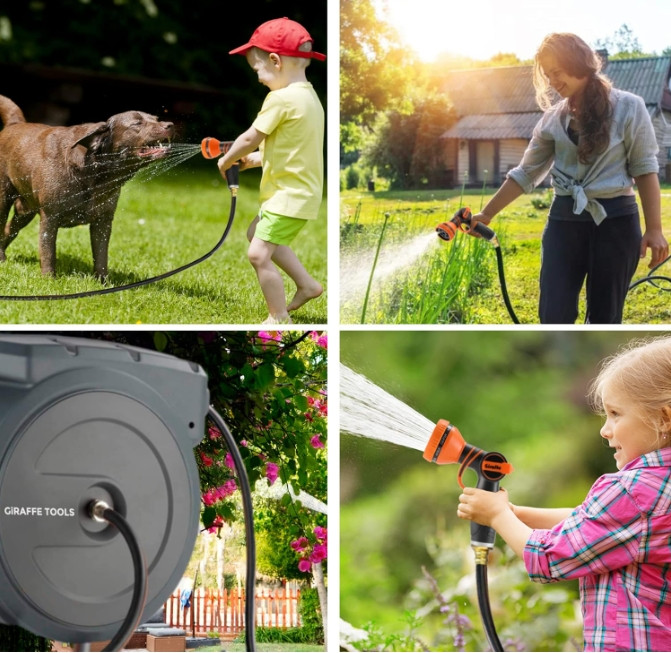 Giraffe Tools Retractable Garden Hose Reel 65-155 FT Water Hose Reel Wall-Mount