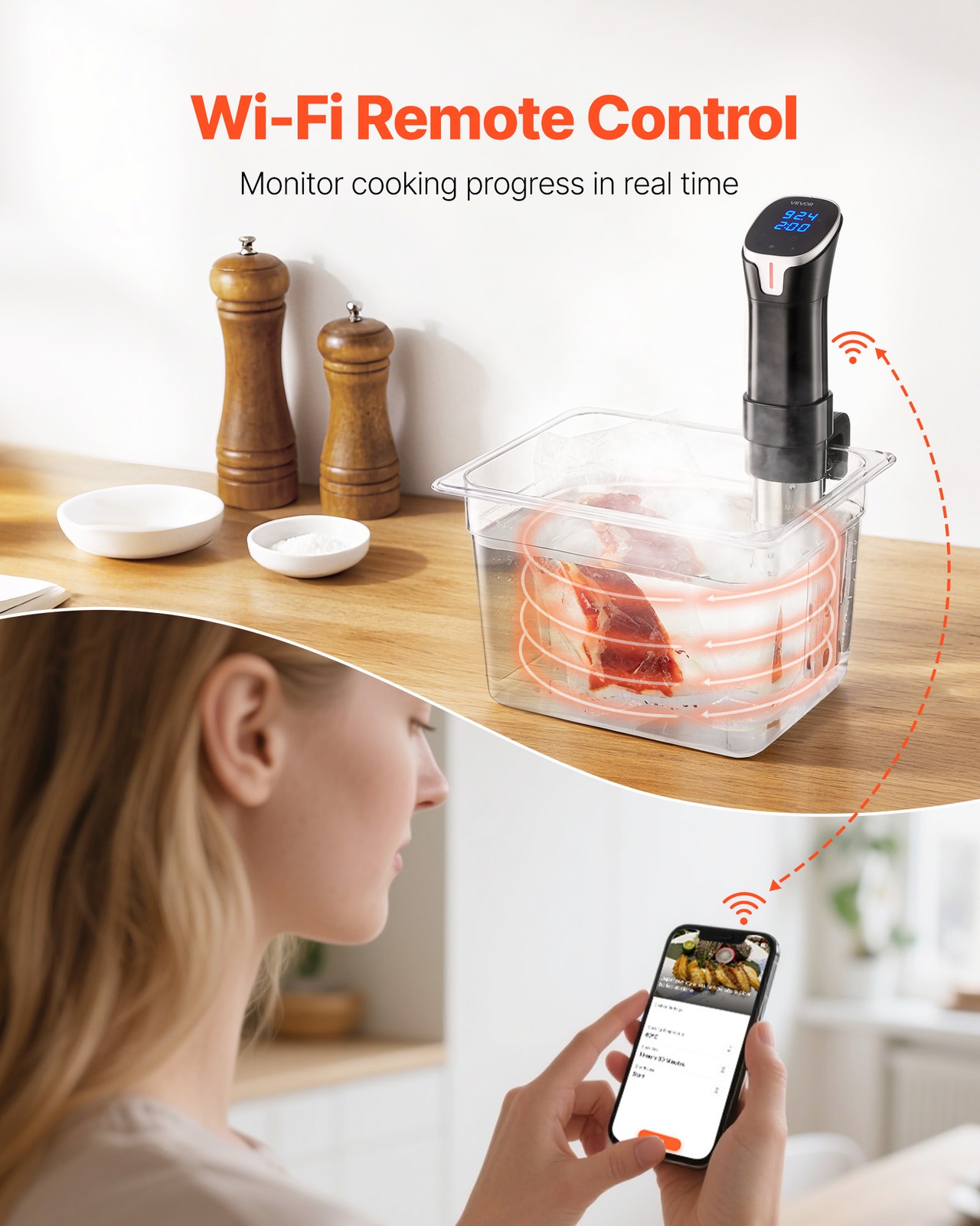 VEVOR Sous Vide Precision Cooker 1100W Sous-Vide Cooking Machine with WIFI & LED