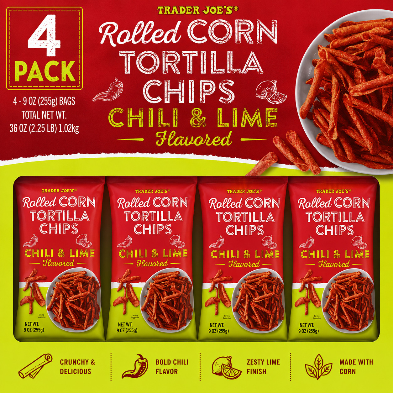 4-Pack Trader Joe’s Chili & Lime Flavored Rolled Corn Tortilla Chips