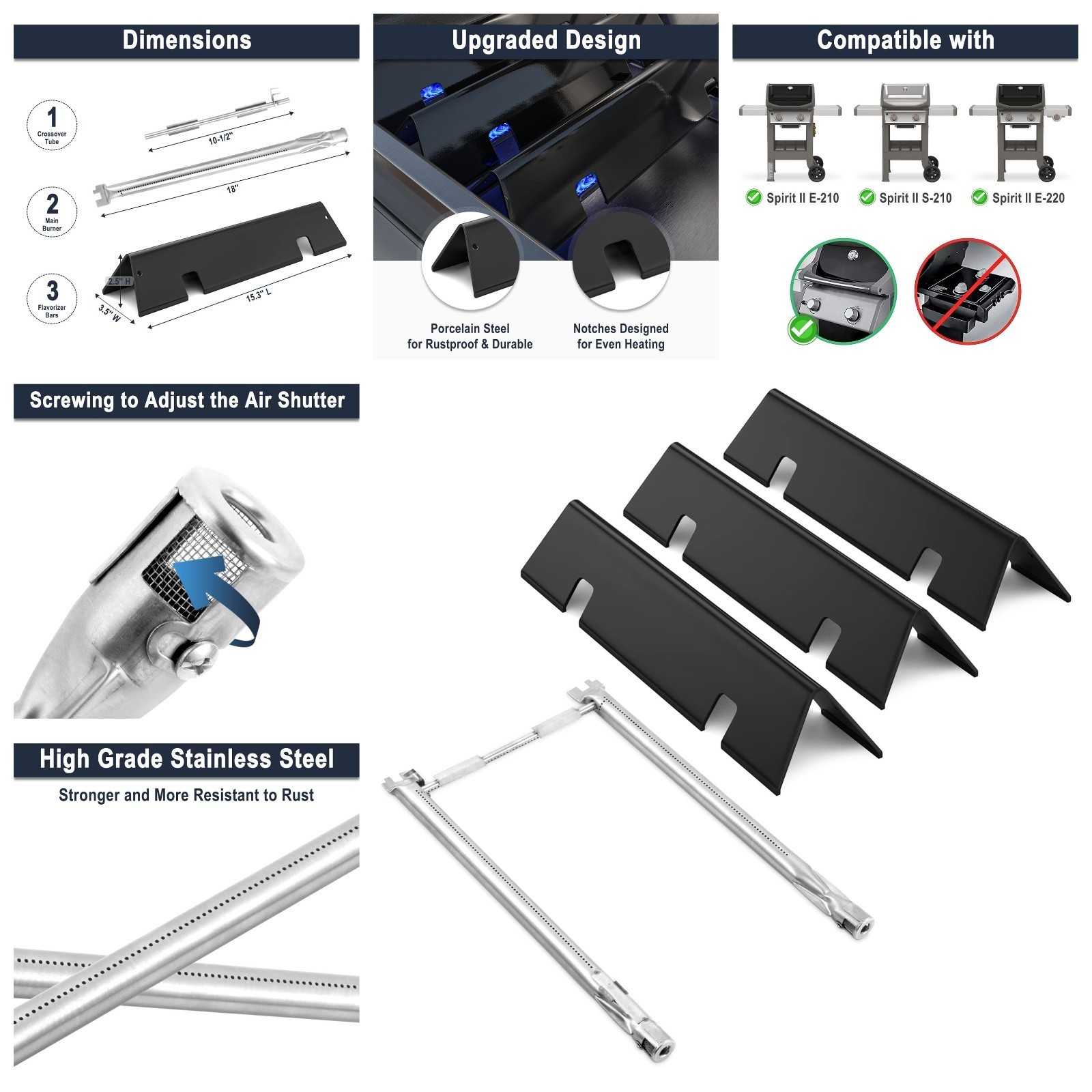 7635 Flavorizer Bars & 69785 Grill Burner For Weber Spirit I & II 200 Series