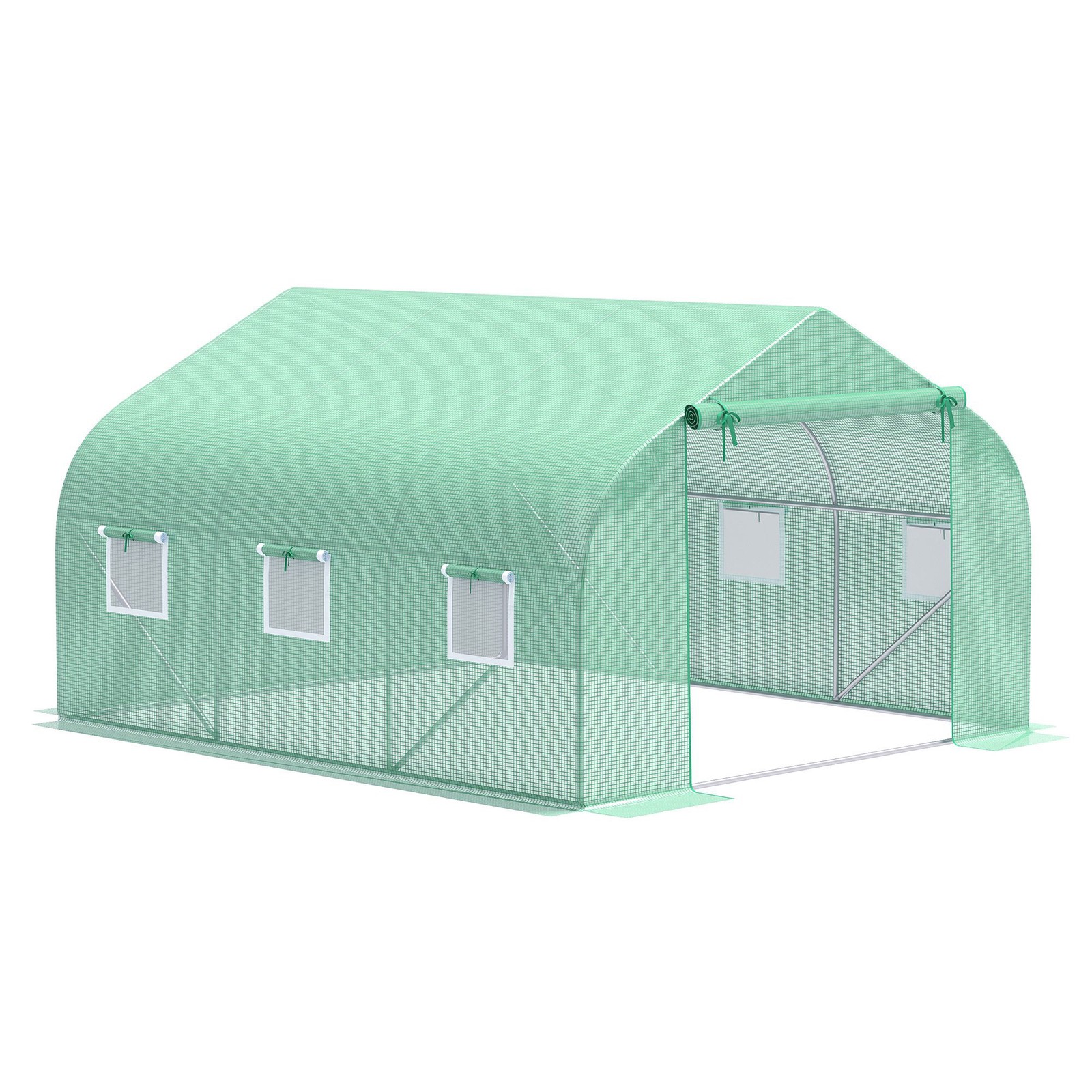 Walk-In Tunnel Greenhouse 11.4 x 9.8 x 6.8 ft Roll-Up Door 6 Windows