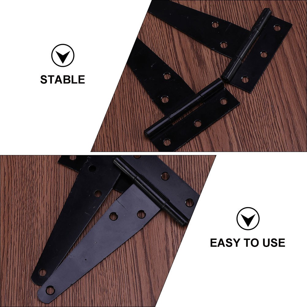 2Pcs Black Iron T Strap Gate Hinges for Wooden Fence Shed Door Heavy Duty