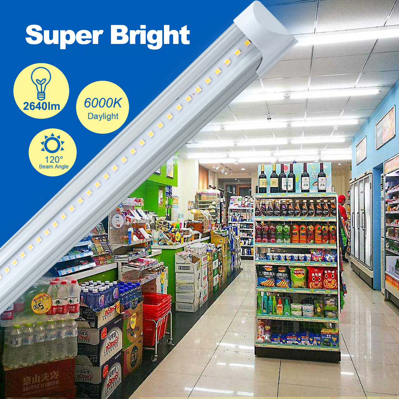 4FT 6 Pack LED Shop Light T8 Linkable Ceiling Tube Fixture 24W Daylight 6000K C