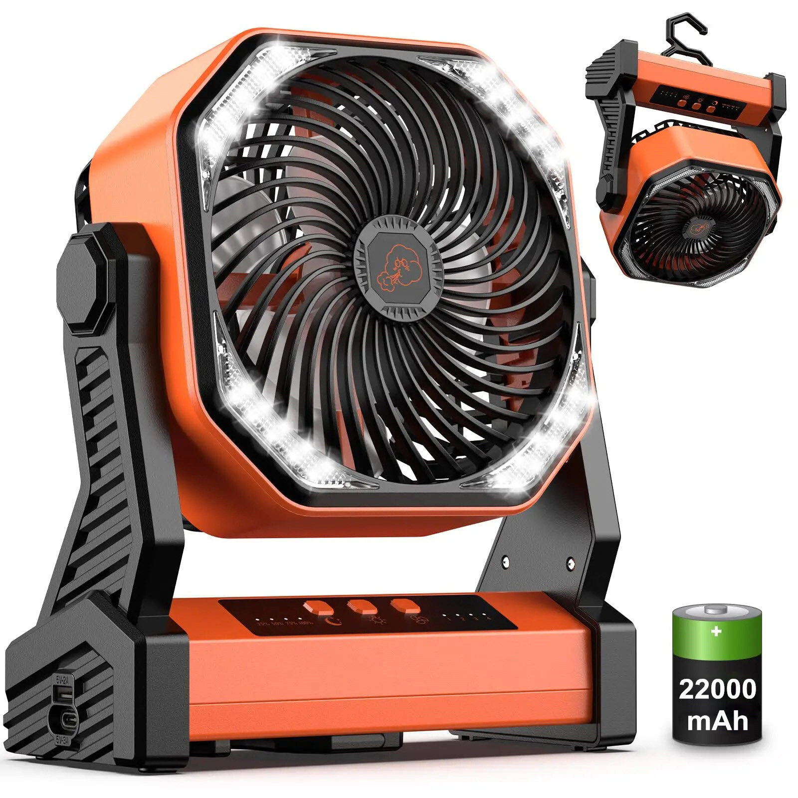 Up To 138 Hours Battery Powered Portable Outdoor Camping Fan w/ Remote Control