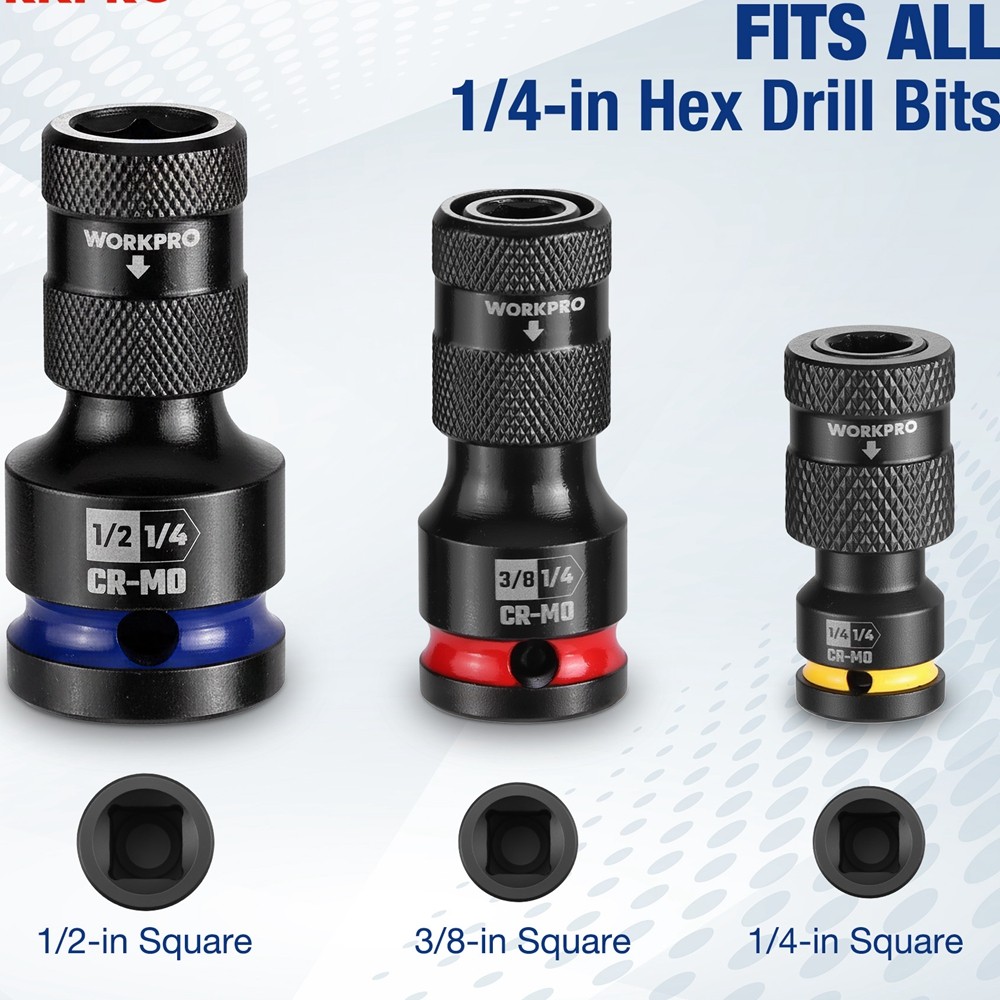 WORKPRO 1/2″ 3/8″ 1/4inch Quick Release Hex Impact Socket Adapter Bit Holder Set