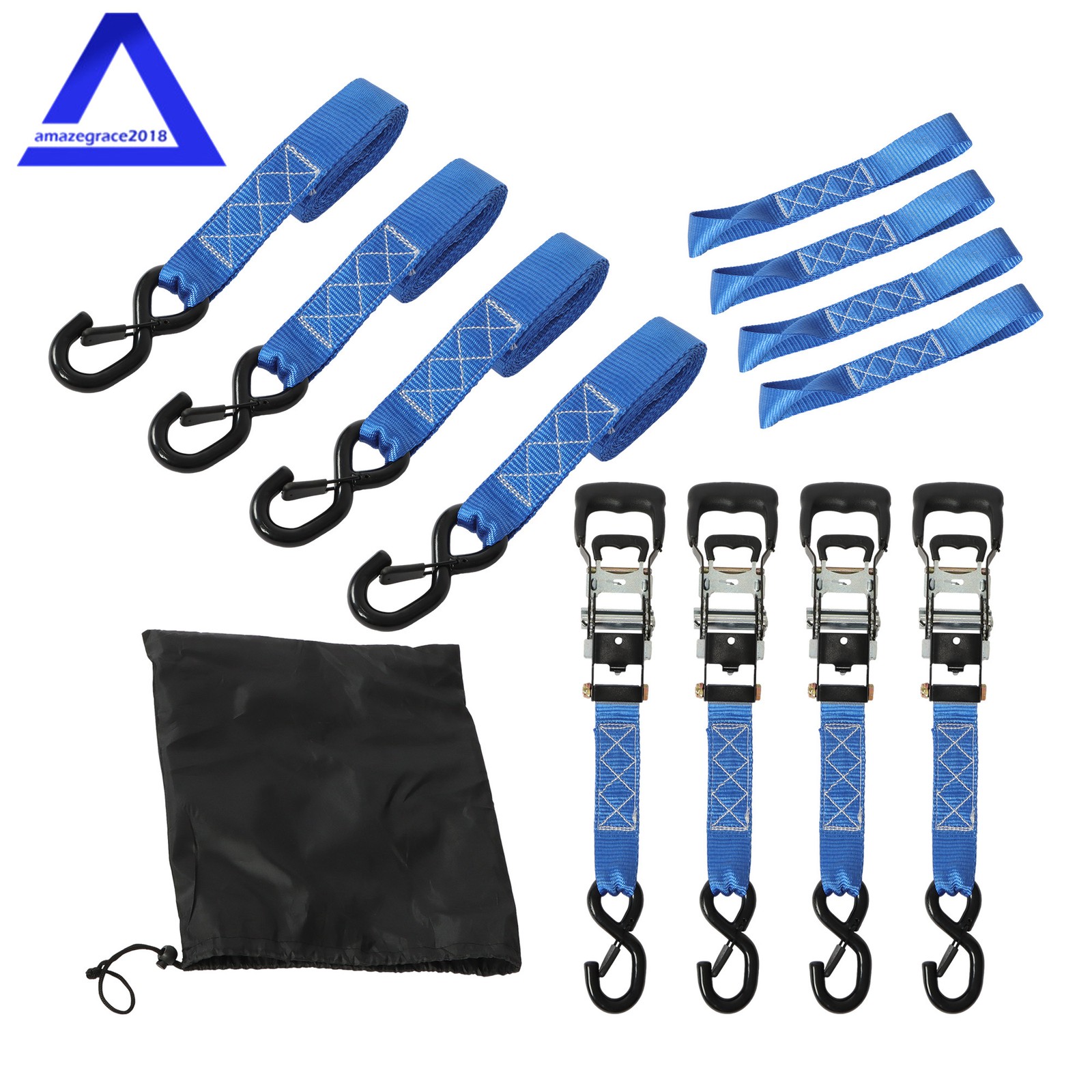 4 Pack 1.6″ × 8 Feet Heavy Duty Tie Downs 5208Lbs Ratchet Straps W/ S Hook Blue