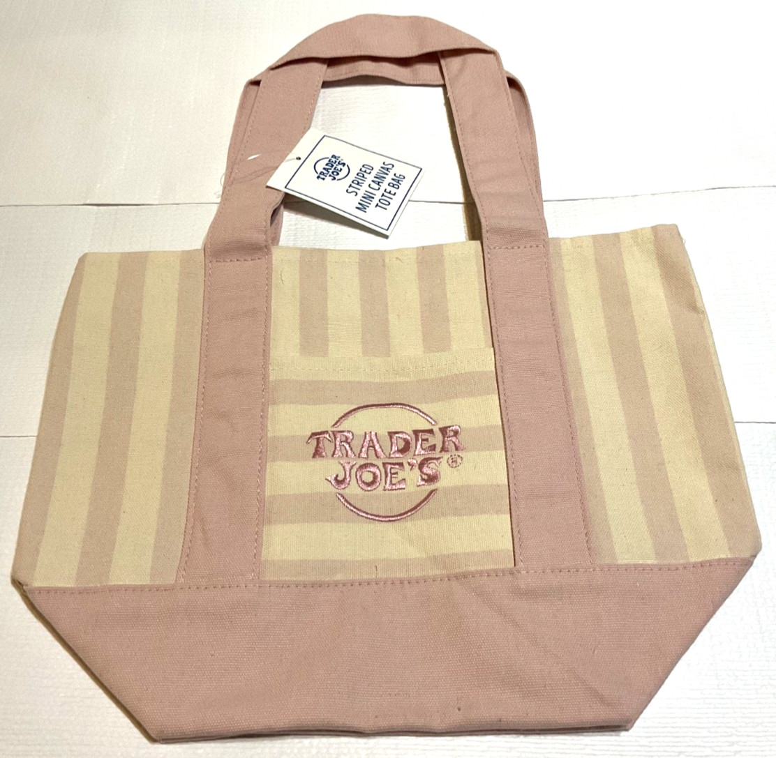 Trader Joe’s Mini Canvas Tote Bag-New Striped Brown/Green/Pink/Blue Reusable