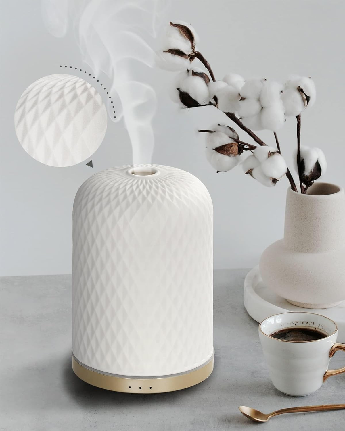 Essential Oil Diffuser – 2.4Mhz Ultrasonic Ceramic Diffuser with Pulse/Continuou