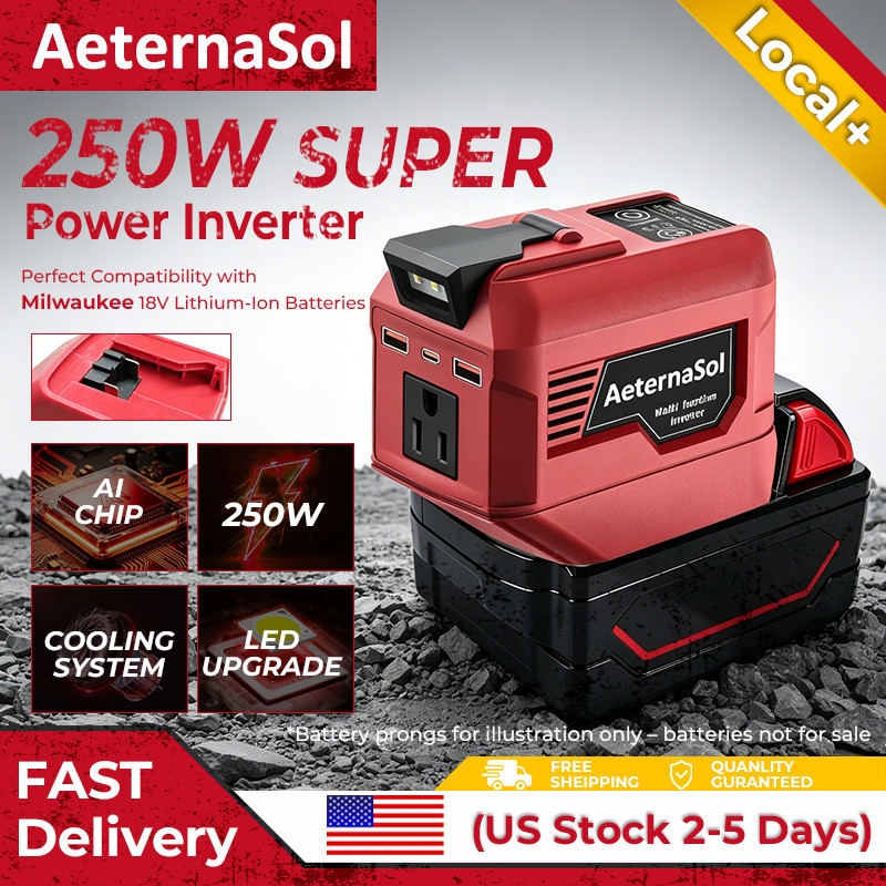 220W-250W Power Inverter for Milwaukee Battery AC 110V Outlet Portable Camping
