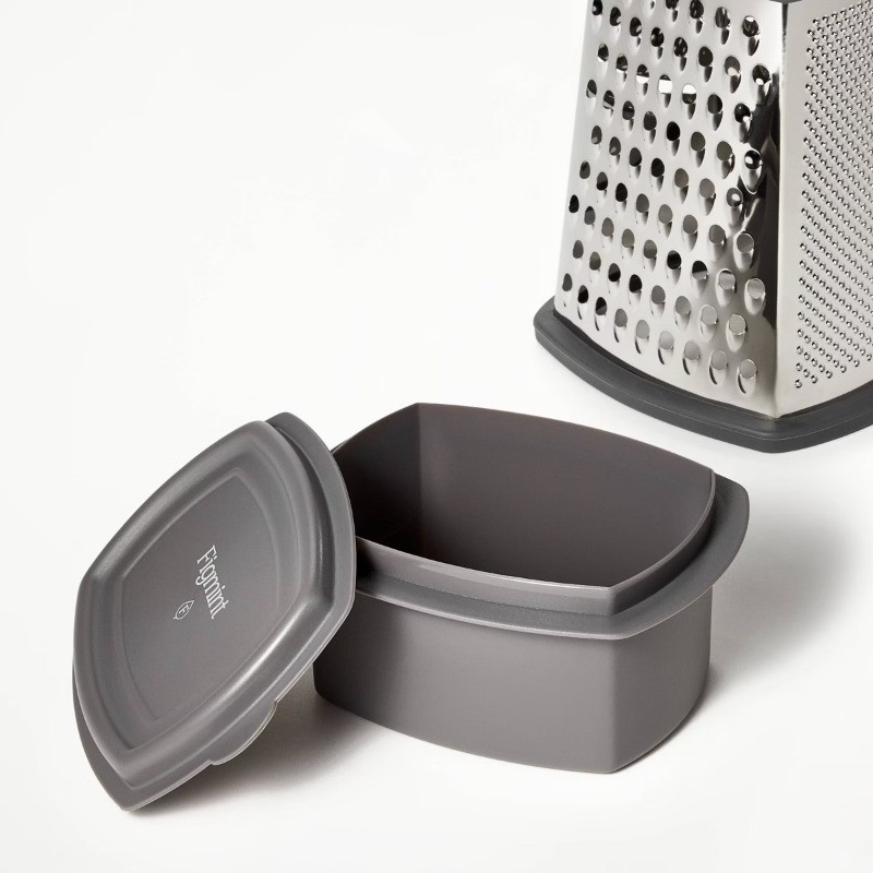 Stainless Steel Box Grater with Removable Bottom Container and Lid Silver/Gray