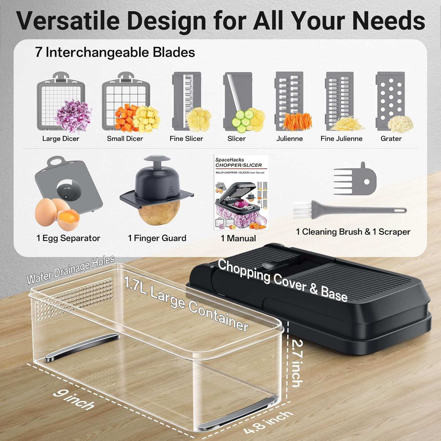 12-in-1 Vegetable Chopper Kitchen Gadget w/ 7 Blades Onion Cutter