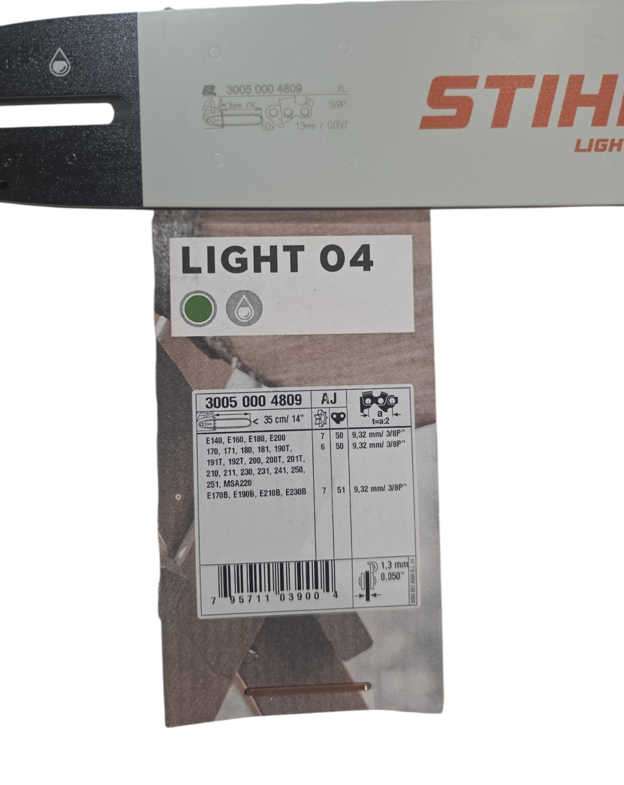 NEW OEM STIHL LIGHT 04 / 3005 000 4809 BAR 35CM , 14IN 1.3mm
