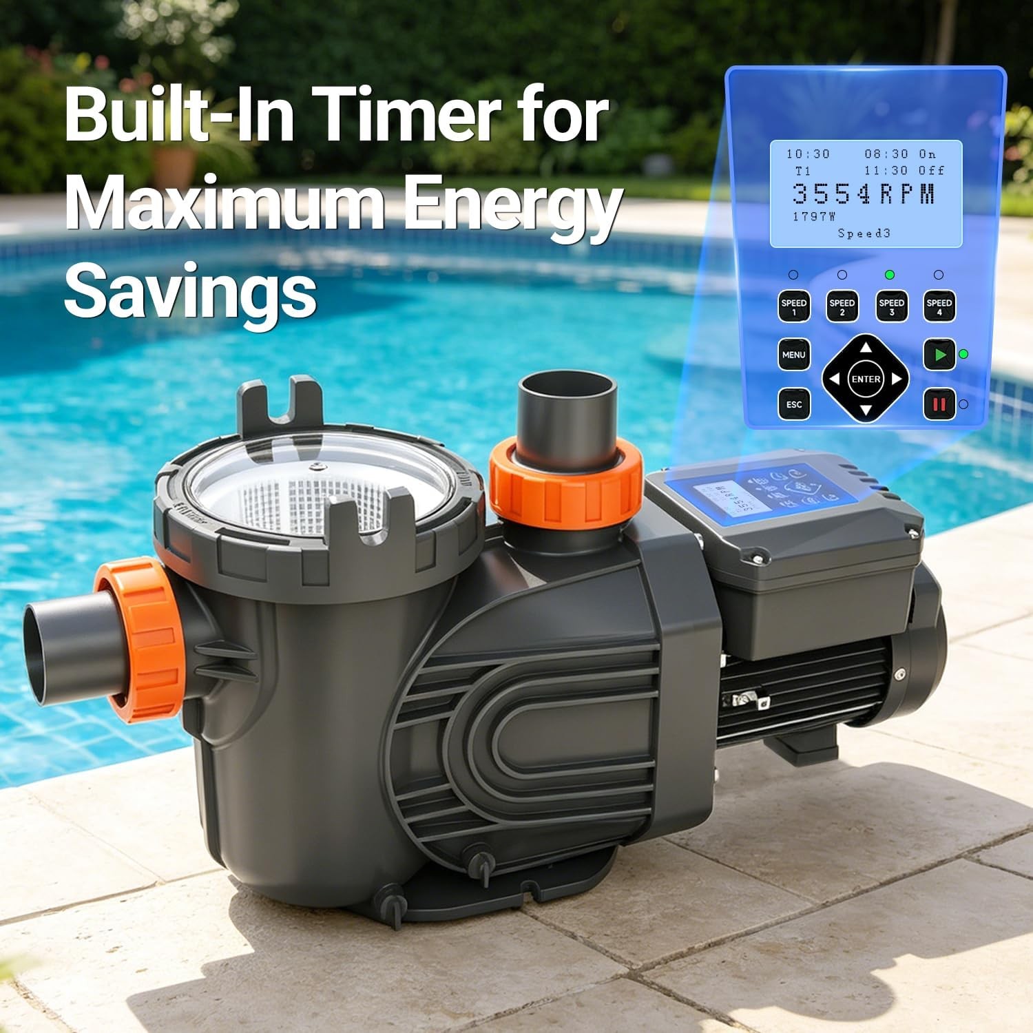 Varpoolfaye 1.8HP Variable 4-Speed Pool Pump Inground 230V Timer 2″ Fitting