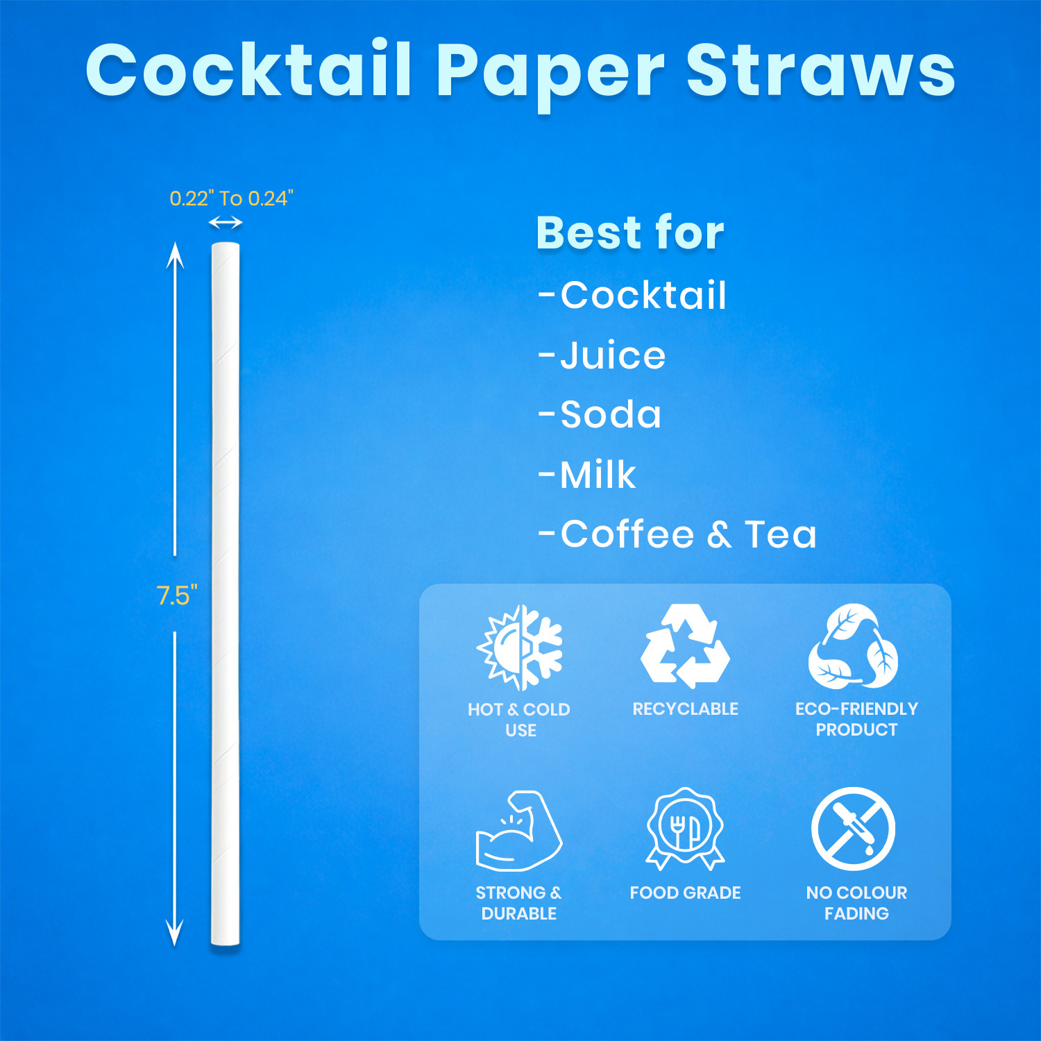 Arbor Paper Drinking Straw 7.5″White Ecofriendly Disposable Paper Straws 550 Pcs