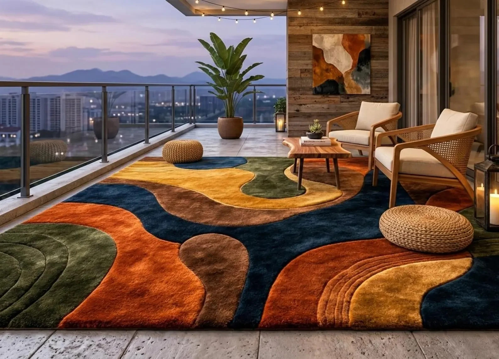 Mid Century Modern Hand-Tufted Retro Earth Tone Decor Rug Large Abstract 3d Rug.