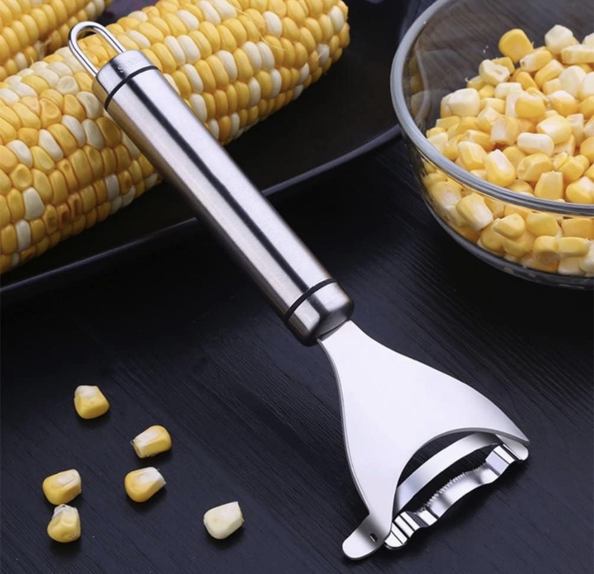 Stainless Steel Corn Stripper Kernel Remover, Silver, Easy Clean Reusable
