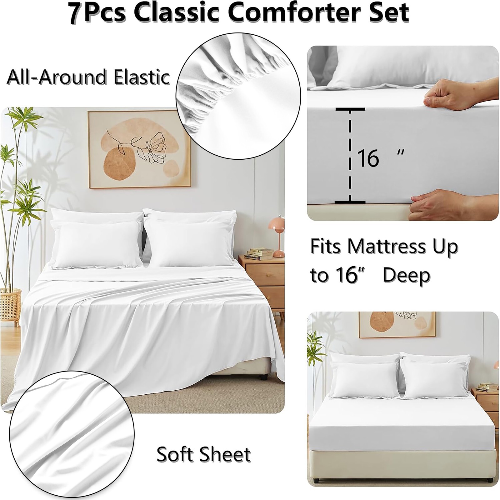 7 Piece Bed in a Bag Microfiber Comforter Set Twin/Queen/King Size Quilt Bedding