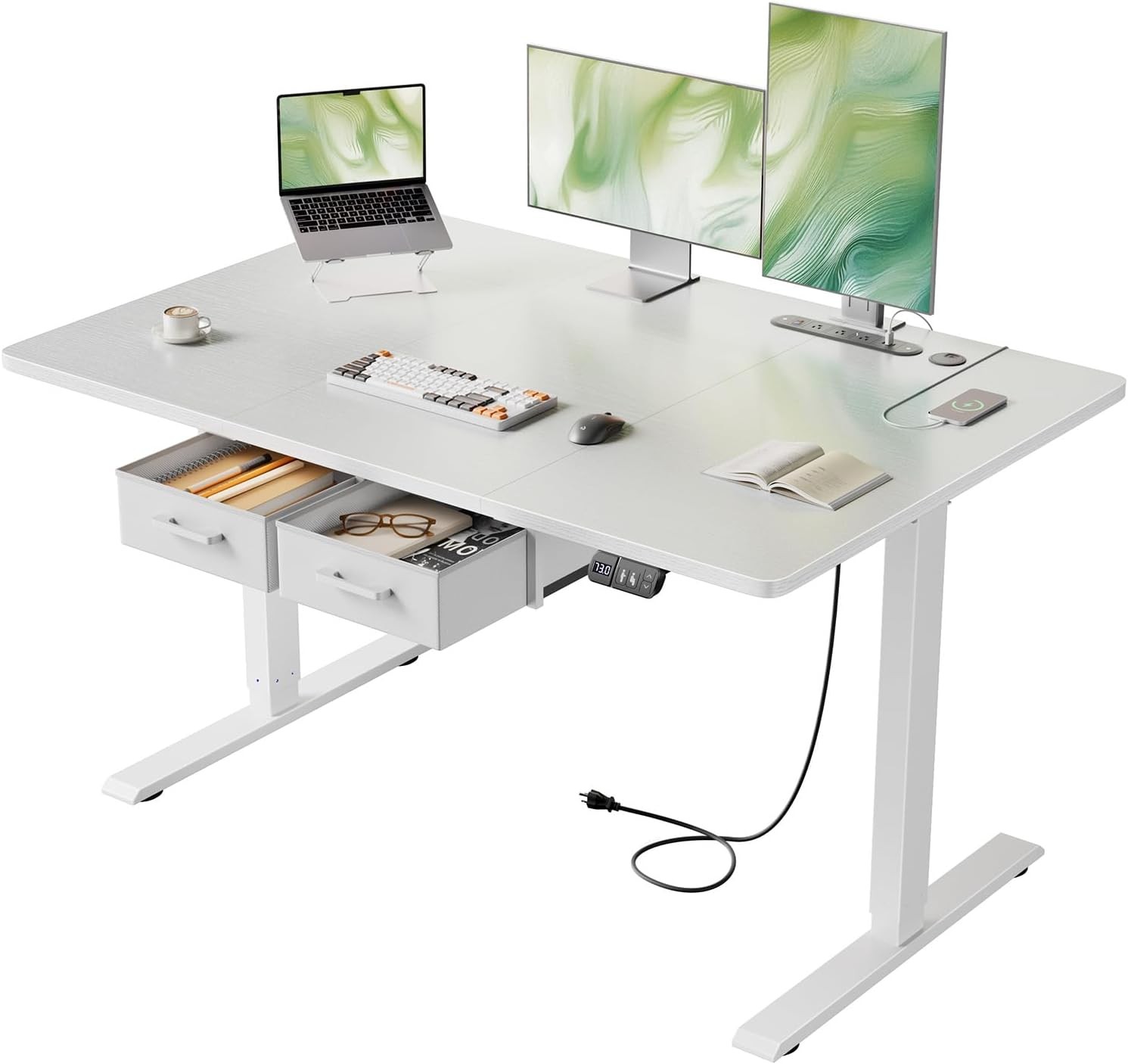 Electric Standing Desk with Drawers , Stand Up Desk with Outlet, Adjustable Desk