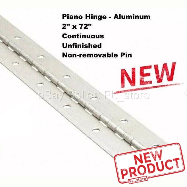 Aluminum Piano Hinge 2″ x 6 Feet Continuous Unfinished Non-removable Pin NEW