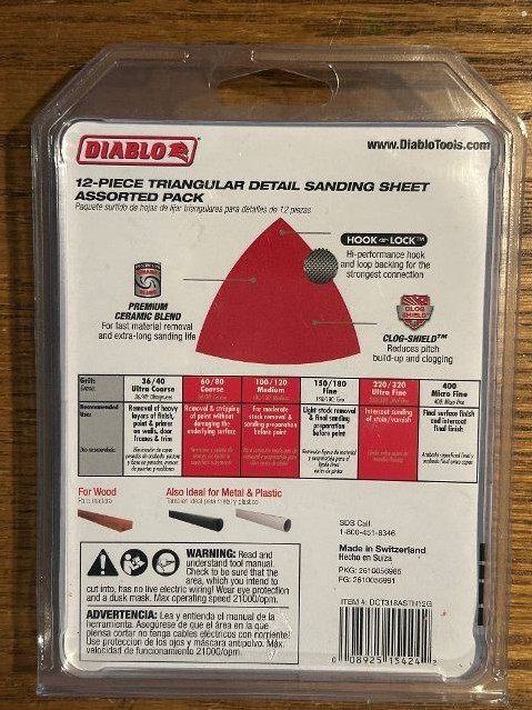 Diablo DCT318ASTH12G 3-1/8″ Triangle Sanding Assorted 80/120/220 Grit 12PK New