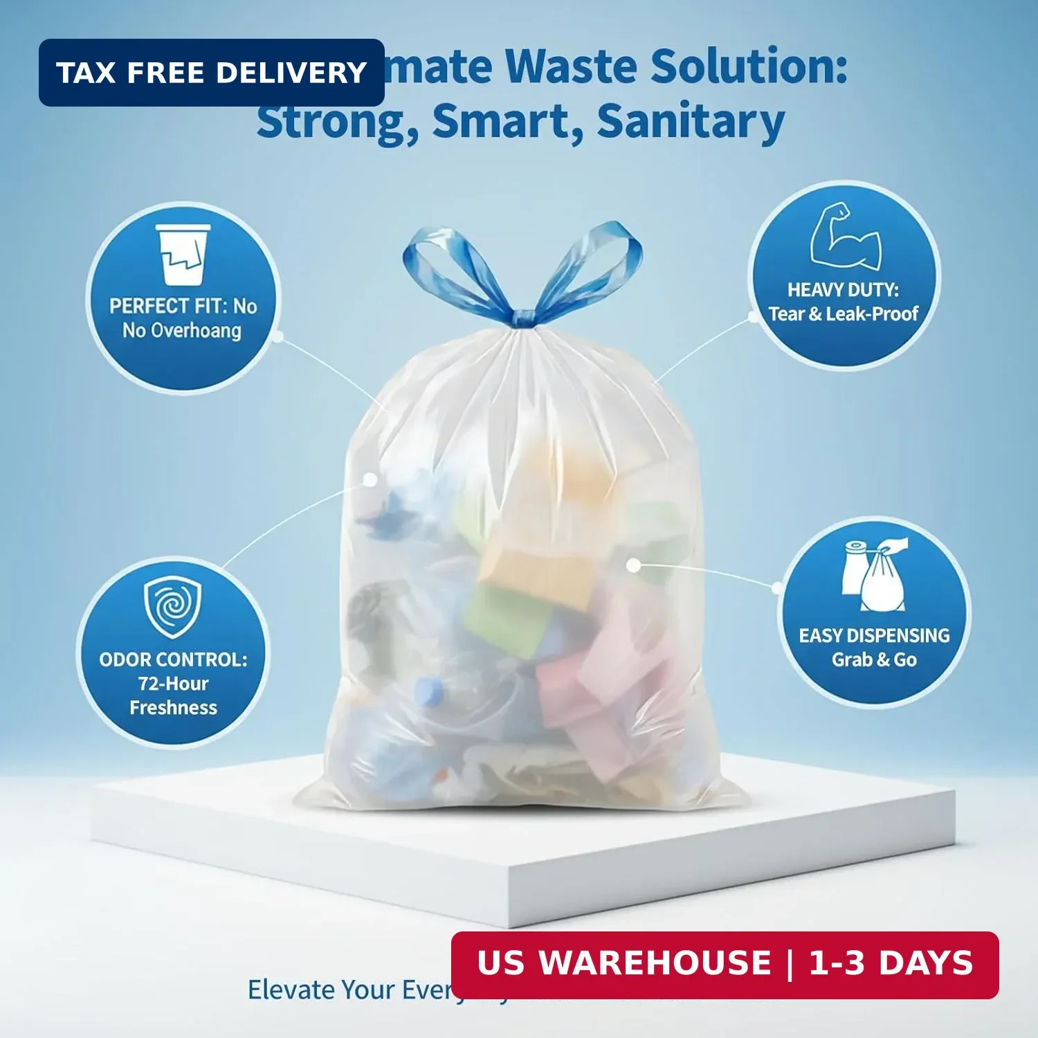 Small Trash Bags 5 Gallon Drawstring,1.1 Mil,Unscented,150 Count | Leakproof,Str