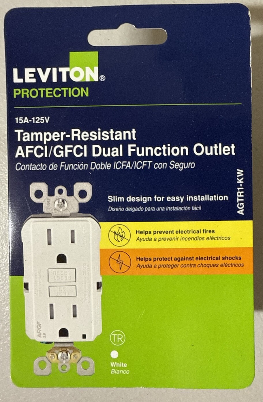 Leviton AGTR1-KW AFCI/GFCI Dual Function Outlet, 15A/125V TR