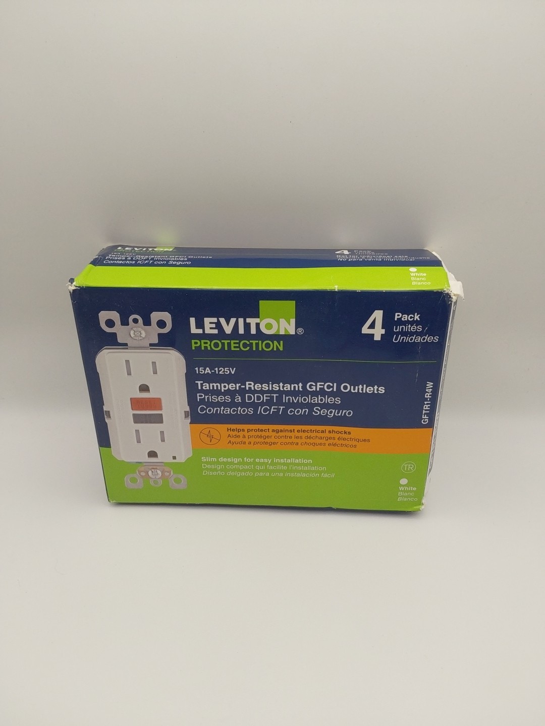 Leviton 15A 125V Tamper Resistant GFCI Outlet – White (4 Pack) GFTR1-R4W New D3