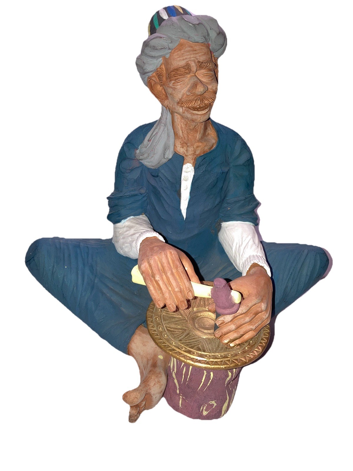 Egyptian Terracotta Clay Mud Figurine Handcrafted Folk Art Signed Vintage 10″