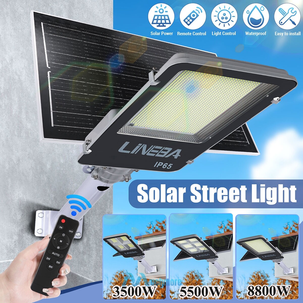 8800000000LM Commercial Solar Street Light Motion Sensor Backyard Road Wall Lamp