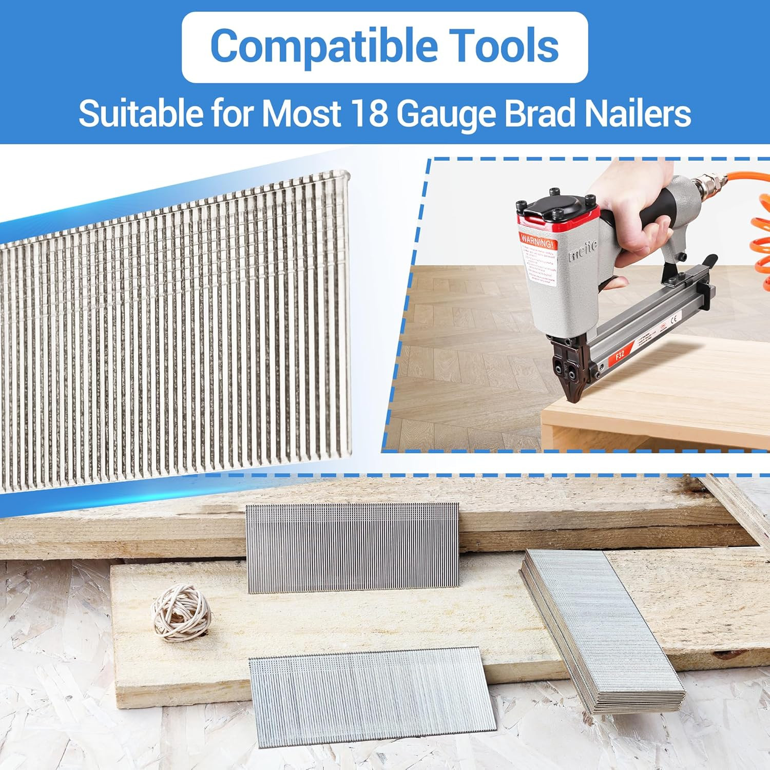 Meite 18 Gauge Stainless Steel Brad Nails, 2 Inch 18GA Brad Nails, 304 Stainless