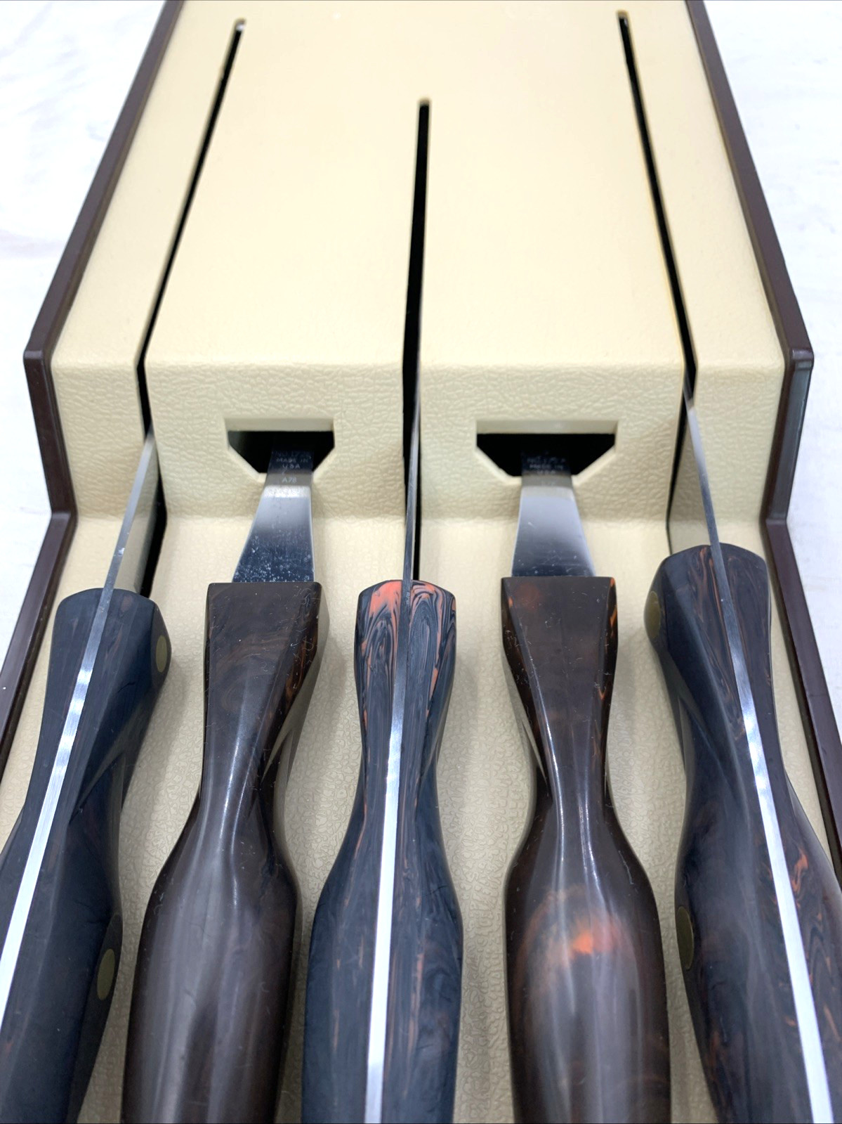 CUTCO 5 Pc Swirl Carving Knife Set w/ Wall Mount Tray 1724 1726 1729 1727 1725