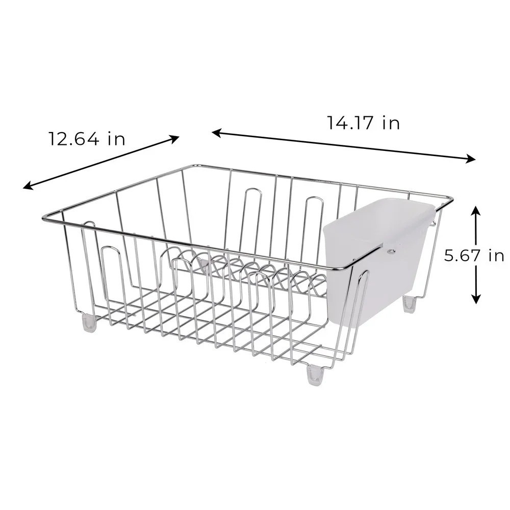 Kitchen Dish Drying Rack Stainless Steel Compact Drainer with Cutlery Cup USA