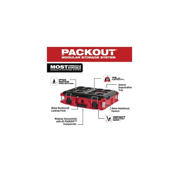 Milwaukee Tool 48-22-8424 Packout Tool Box, Black/Red, 22 In W X 16-1/4 In D X